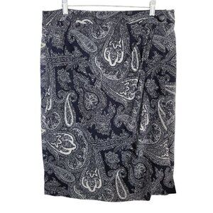 Talbots Petites Sz 14 Gathered Wrap Skirt Wool Black Paisley Career Office EUC